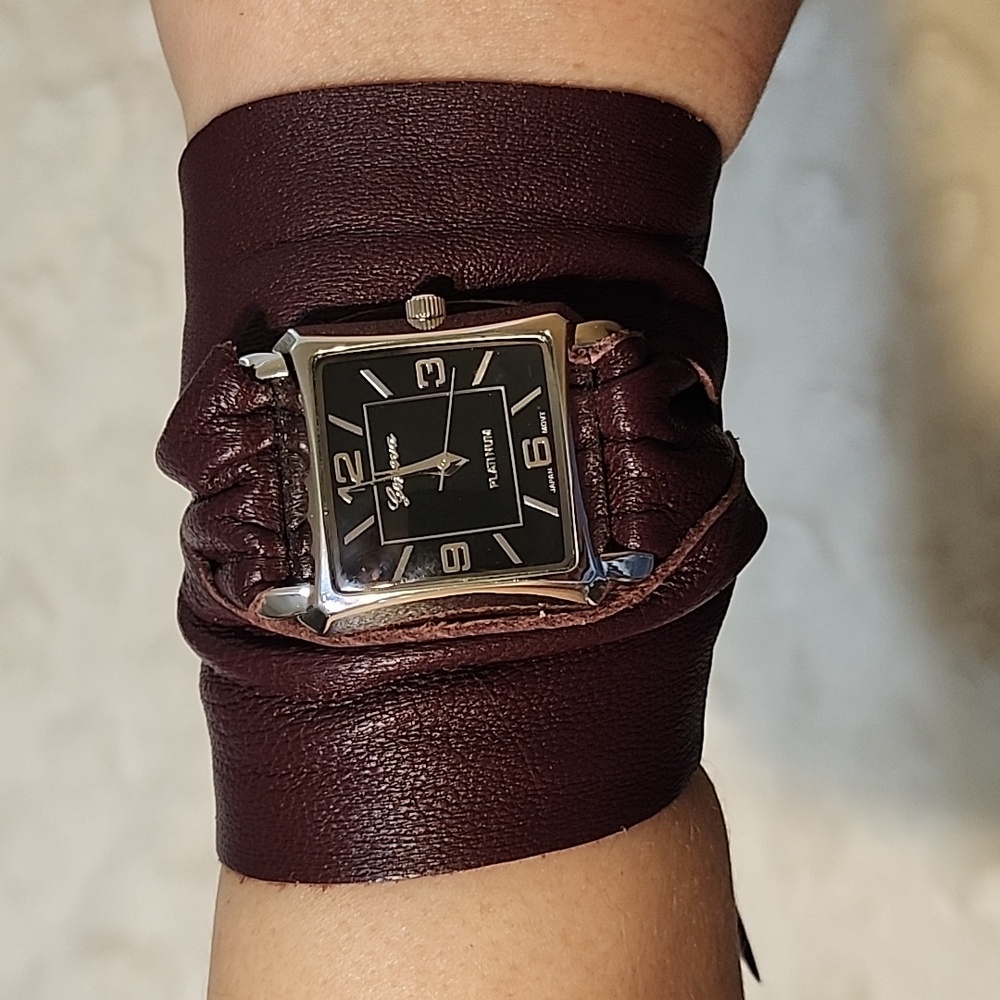 Watch with Leather Wrap Strap - Jacqui Chazen, Burgundy